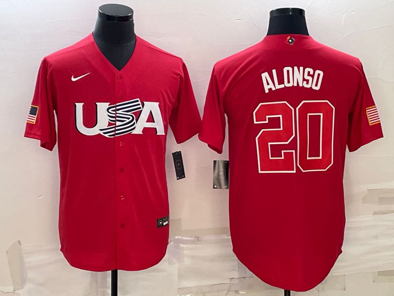 Men 2023 World Cub USA #20 Alonso Red Nike MLB Jersey8->more jerseys->MLB Jersey